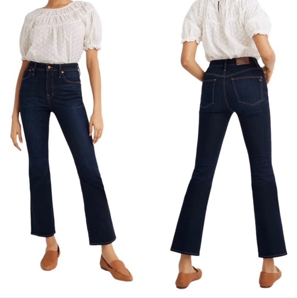 Kick Flare Madewell Curvy Cali Crop Demi-Boot Flare Stretch Jeans 26 Dark Wash - Picture 1 of 12